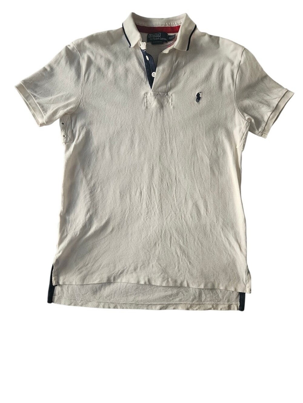 POLO RALPH LAUREN Custom Fit White/Navy 100 % Peruvian Cotton | SZ M